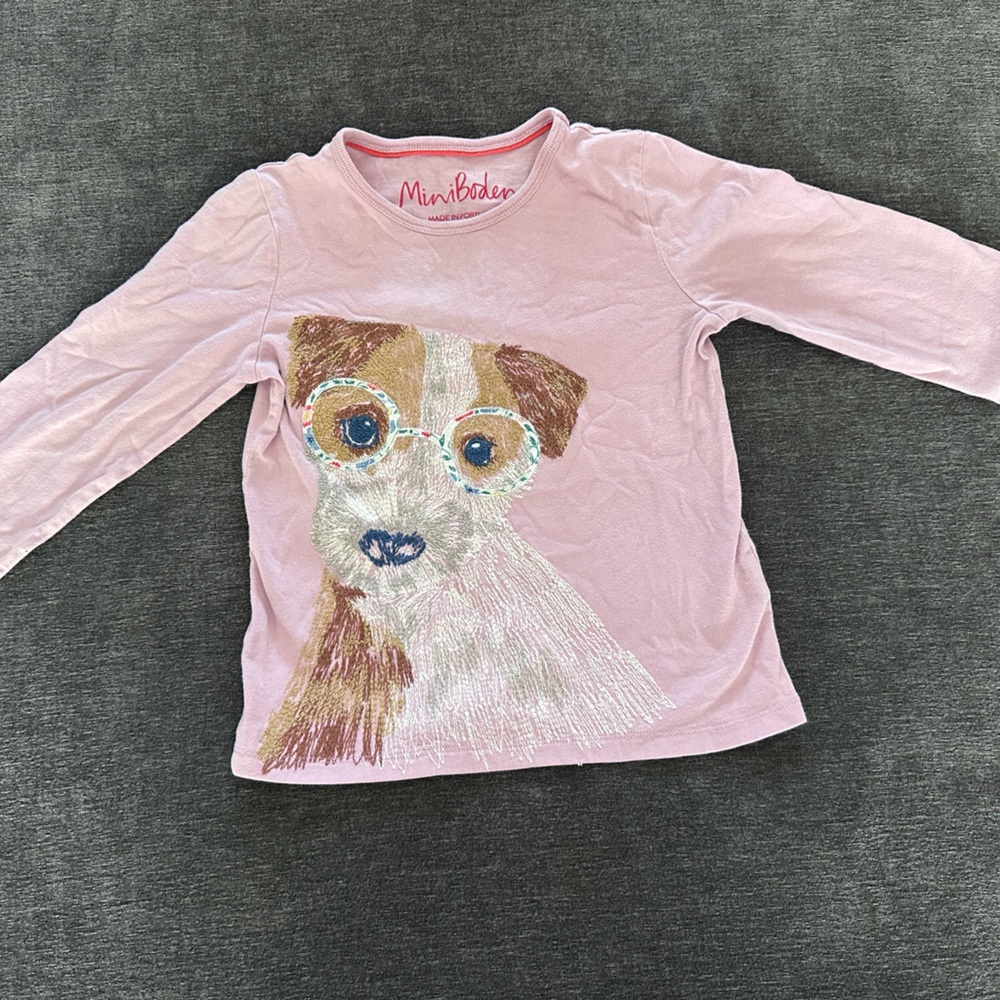 Mini Boden Light Pink Long Sleeve with Dog Design